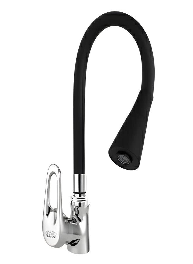 SPAZIO Hexa Brass Swan Neck with 360 Degree Flexible Silicon Hose & Dual Flow Pattern, Hot/Cold Water for Kitchen Sink, Wash Basin Faucets Taps, Chrome Finish with Quarter Turn Brass Disc Pillar Cock - Image 3